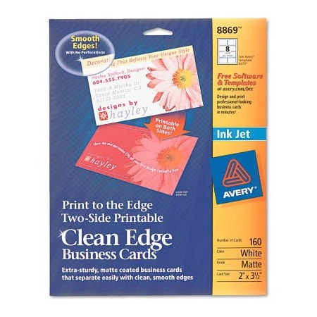 Avery Avery Print-to-the-Edge 2-Sided Clean Edge Business Card 8869, 2" x 3", Matte, 160/Pack 8869